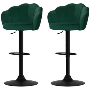 2x Bar Stools Gas Lift Velvet Green