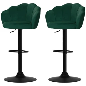 2x Bar Stools Gas Lift Velvet Green