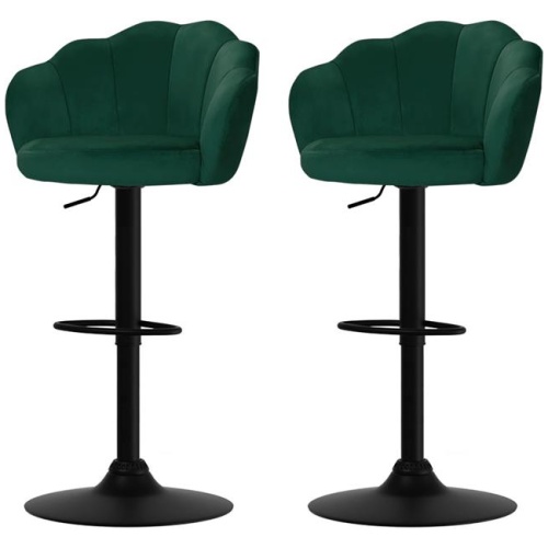 2x Bar Stools Gas Lift Velvet Green