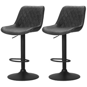 2x Bar Stools Gas Lift Vintage Leather Black