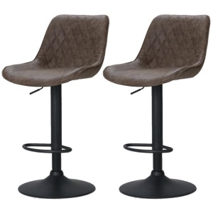 2x Bar Stools Gas Lift Vintage Leather Brown