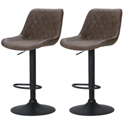 2x Bar Stools Gas Lift Vintage Leather Brown