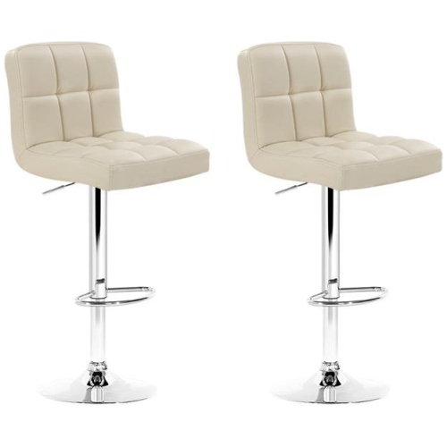 2x Bar Stools Leather Gas Lift Beige