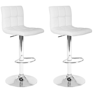 2x Bar Stools Leather Gas Lift White