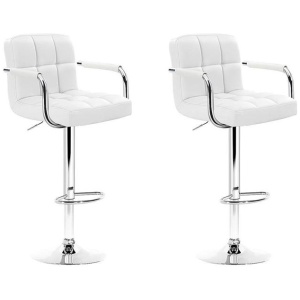 2x Bar Stools Leather Gas Lift w/Armrest White