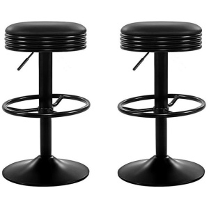 2x Bar Stools Leather Padded Gas Lift Black