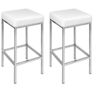 2x Bar Stools Leather Padded Metal White