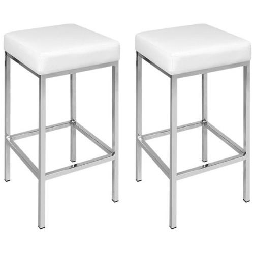 2x Bar Stools Leather Padded Metal White