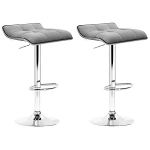 2x Bar Stools Linen Padded Gas Lift