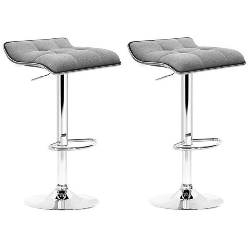 2x Bar Stools Linen Padded Gas Lift
