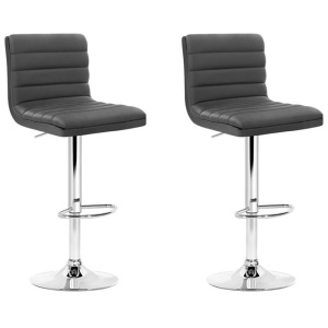 2x Bar Stools Padded Leather Gas Lift Grey