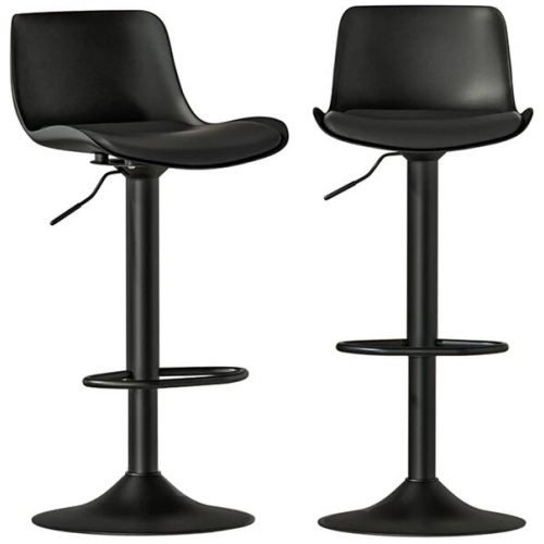 2x Bar Stools Padded Seat Gas Lift Black
