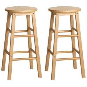 2x Bar Stools Round Chairs Wooden Nature