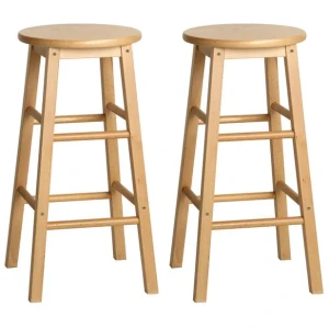 2x Bar Stools Round Chairs Wooden Nature
