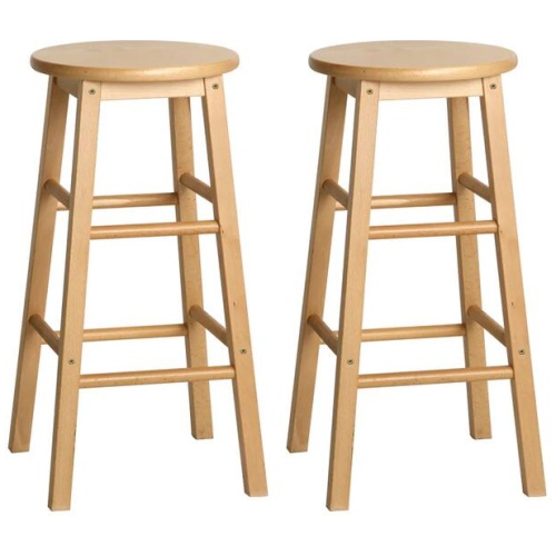 2x Bar Stools Round Chairs Wooden Nature