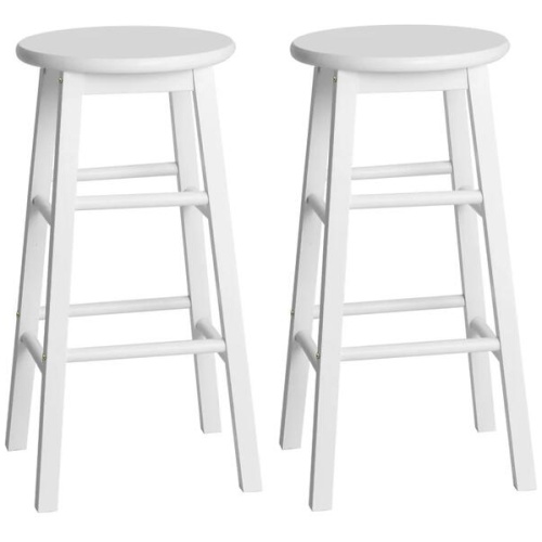 2x Bar Stools Round Chairs Wooden White