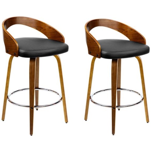 2x Bar Stools Swivel Seat Curving Backrest