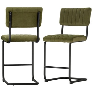 2x Bar Stools Velvet Chairs Green
