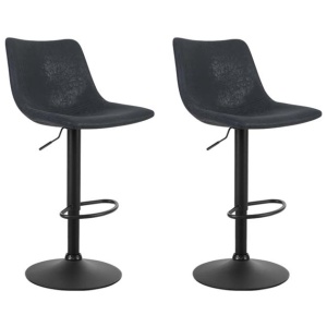 2x Bar Stools Vintage Leather Swivel Gas Lift Black