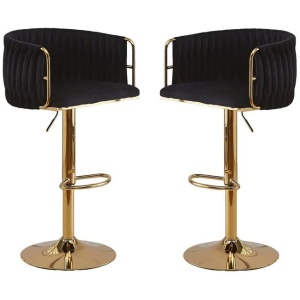 2x Height Adjustable Black Swivel Bar Stool Velvet Golden Round Base Barstools Chairs