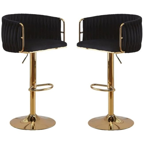 2x Height Adjustable Black Swivel Bar Stool Velvet Golden Round Base Barstools Chairs