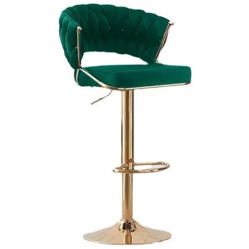 2x Height Green Velvet Padded Golden Round Base Barstools Chairs