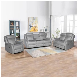 3-2-1 Seater Finest Grey Fabric Recliner Sofa Sturdy Construction Metal Mechanism