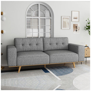 3 Seater Sofa Fabric Upholstery Grey Colour Pocket Spring Wooden Frame