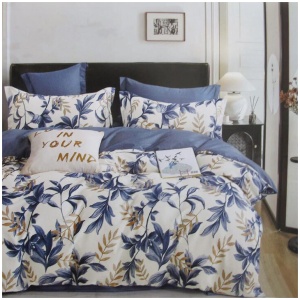 300TC Carolyn Blue Reversible Cotton Quilt Cover Set Queen