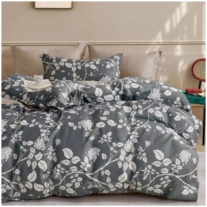 300TC Gardenia Charcoal Reversible Cotton Quilt Cover Set Queen