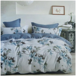 300TC Milla Blue Reversible Cotton Quilt Cover Set Queen