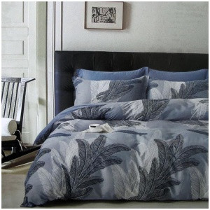 300TC Palm Leaf Blue Reversible Cotton Quilt Cover Set Queen