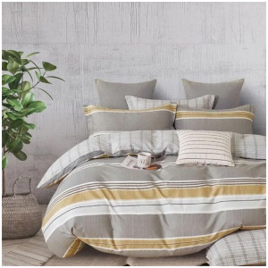 300TC Theodore Grey Reversible Cotton Quilt Cover Set Queen