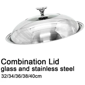 34cm Stainless steel Lid with Glass Window Frypan Casserole Pot Wok Replacement