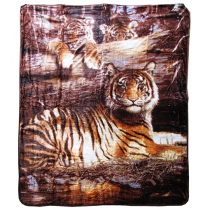 375gsm 1 Ply 3D Print Faux Mink Blanket Queen 200x240 cm Tiger Family