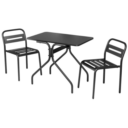 3PC Outdoor Bistro Set Patio Furniture Steel Table and Chairs Black