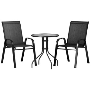 3PC Outdoor Bistro Set Table and Chairs Stackable Patio Furniture Black