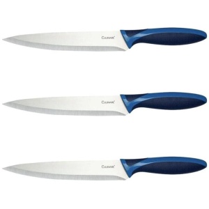 3Pc Set 19.5cm Culinare Stainless Steel Carving Knife With Blue Blade Cover