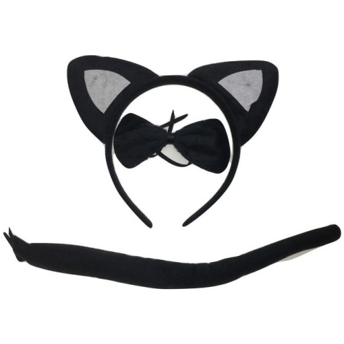 3pcs Set Animal Costume Dress Up Party Bow Tie Tail Ears Book Week - Black Cat