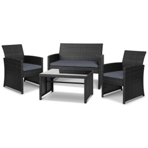 4 PCS Outdoor Sofa Set Rattan Chair Table Setting Garden Furniture Black