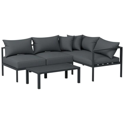 4 Seater Outdoor Sofa Set Aluminium Patio Furniture Setting 4PC Charcoal