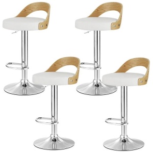 4x Bar Stools Adjustable Leather Padded White