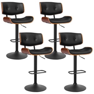 4x Bar Stools Gas Lift Leather All Black