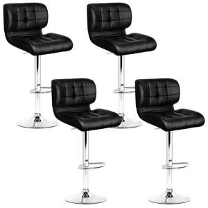 4x Bar Stools Gas Lift Leather Padded Black