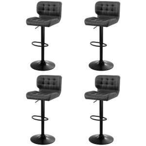 4x Bar Stools Gas Lift Leather Padded Grey