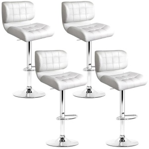 4x Bar Stools Gas Lift Leather Padded White