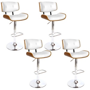 4x Bar Stools Gas Lift Leather White