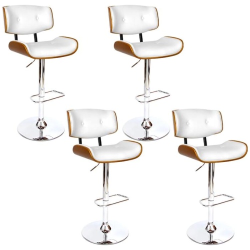4x Bar Stools Gas Lift Leather White
