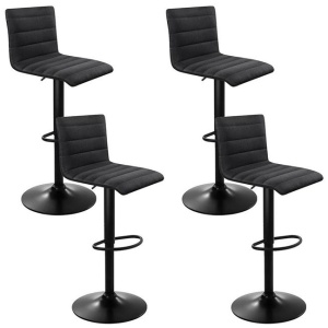 4x Bar Stools Gas Lift Linen Fabric Black