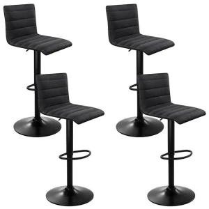 4x Bar Stools Gas Lift Linen Fabric Black